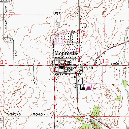 Topographic Map of Monrovia, IN
