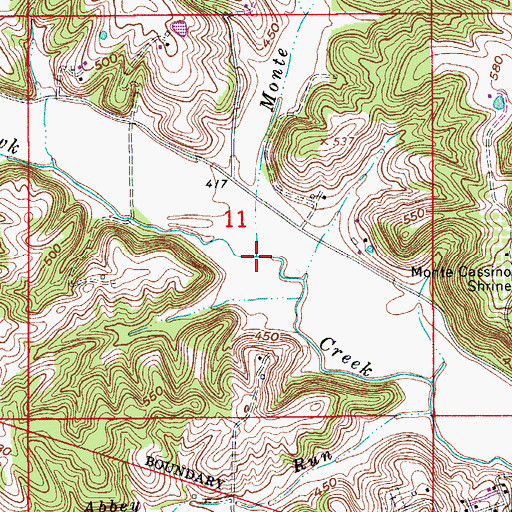 Topographic Map of Monte Run, IN