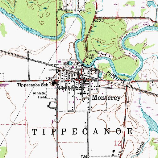 Topographic Map of Monterey, IN