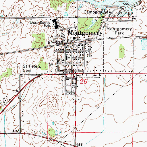 Topographic Map of Montgomery, IN
