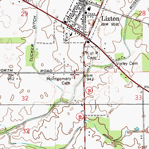 Topographic Map of Montgomery Cemetery, IN