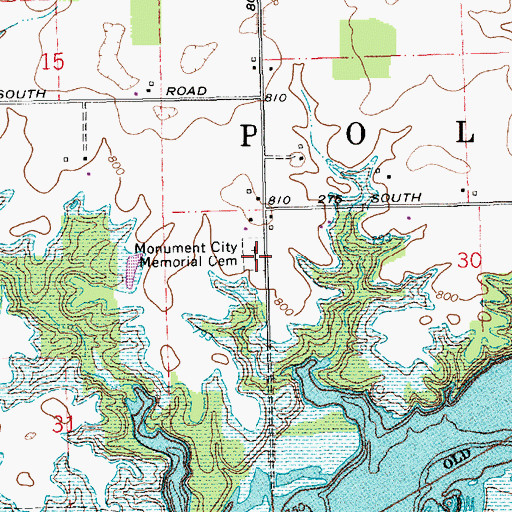 Topographic Map of Monument City Memorial Cemetery, IN