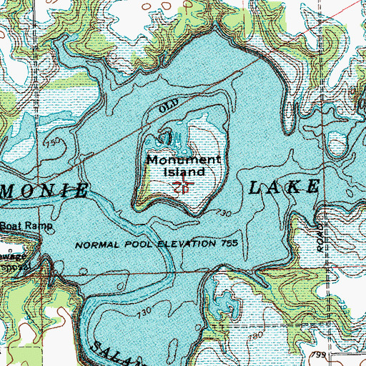 Topographic Map of Monument Island, IN