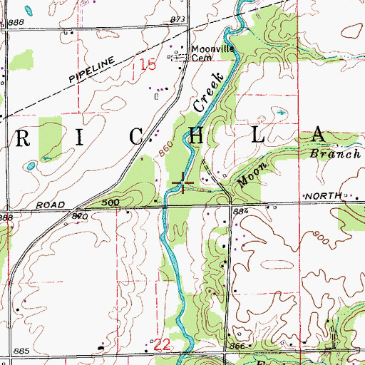 Topographic Map of Moon Branch, IN