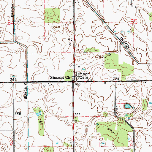 Topographic Map of Moon Cemetery, IN
