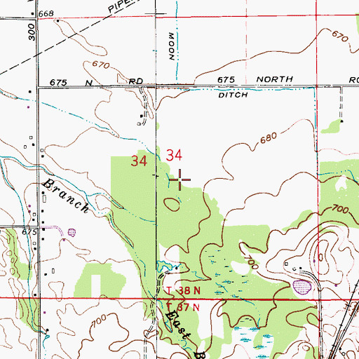 Topographic Map of Moon Ditch, IN