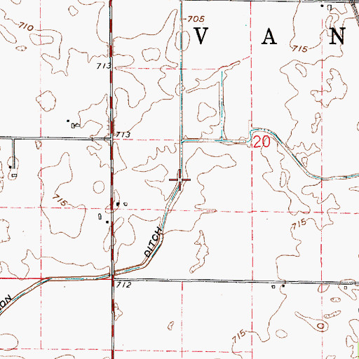 Topographic Map of Moon Ditch, IN