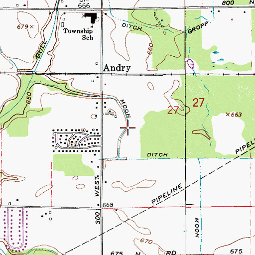 Topographic Map of Moon Ditch, IN