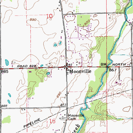 Topographic Map of Moonville, IN