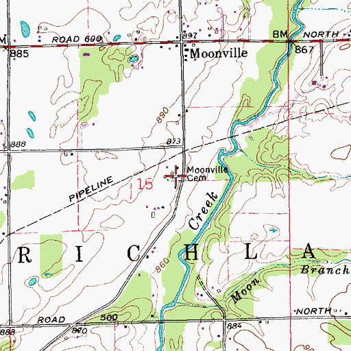 Topographic Map of Moonville Cemetery, IN