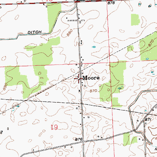 Topographic Map of Moore, IN