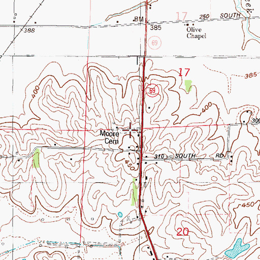 Topographic Map of Moore Cemetery, IN
