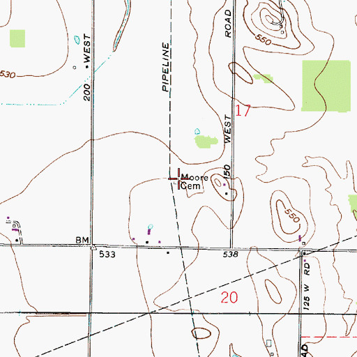 Topographic Map of Moore Cemetery, IN