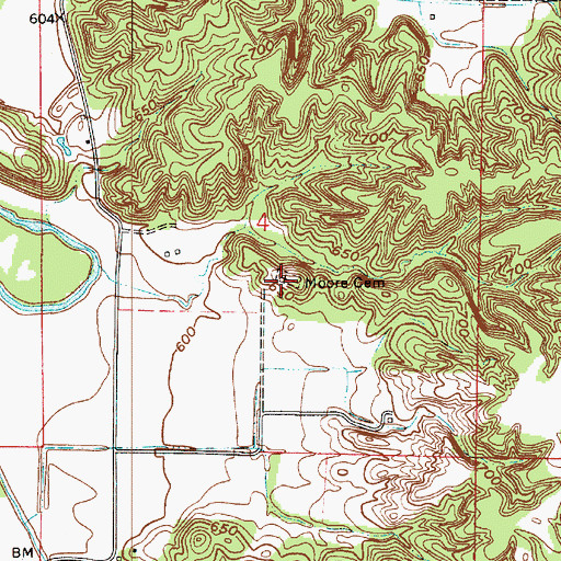 Topographic Map of Moore Cemetery, IN