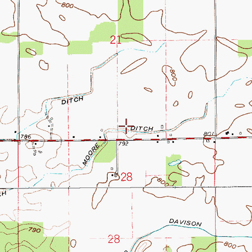 Topographic Map of Moore Ditch, IN