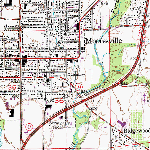 Topographic Map of Mooresville Cemetery, IN