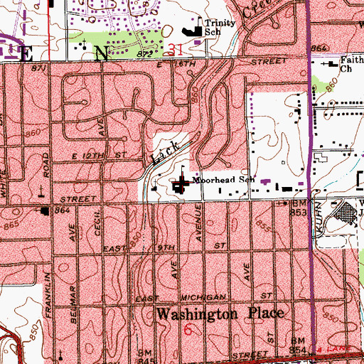 Topographic Map of Moorhead Elementary School, IN