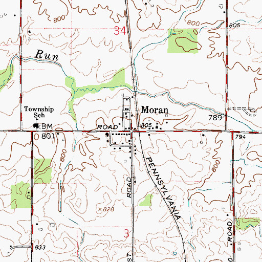 Topographic Map of Moran, IN