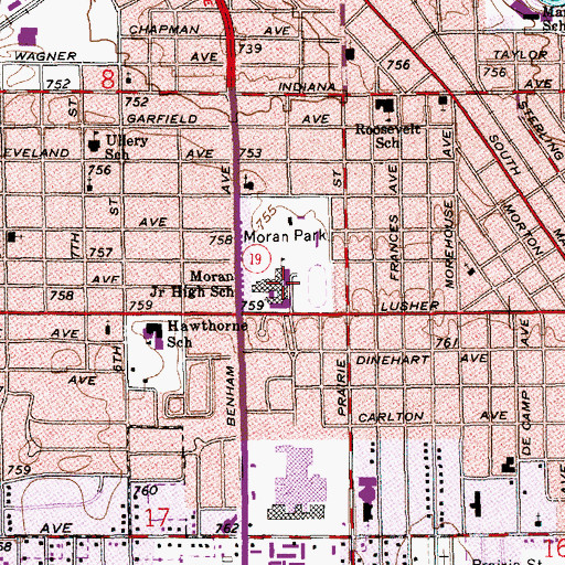 Topographic Map of Pierre Moran Middle School, IN
