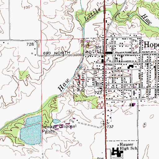 Topographic Map of Moravian Cemetery, IN
