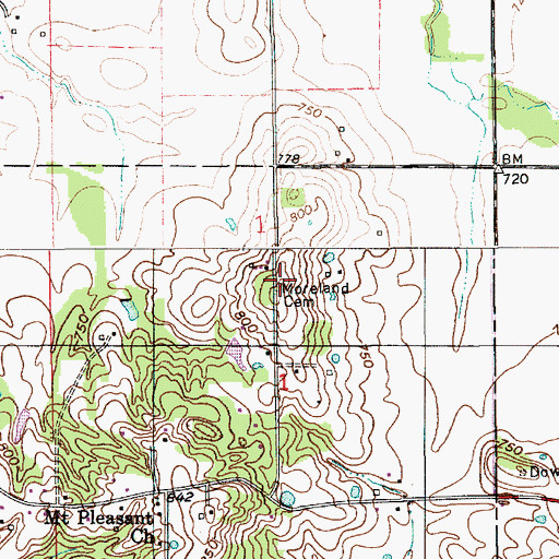 Topographic Map of Moreland Cemetery, IN