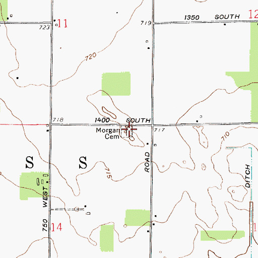Topographic Map of Morgan Cemetery, IN