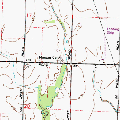 Topographic Map of Morgan Cemetery, IN