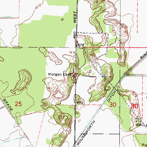 Topographic Map of Morgan Cemetery, IN