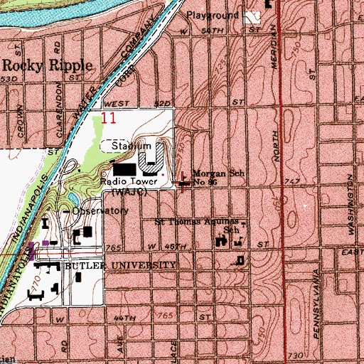 Topographic Map of Dewitt S Morgan Elementary School, IN