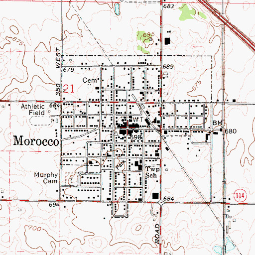 Topographic Map of Morocco, IN