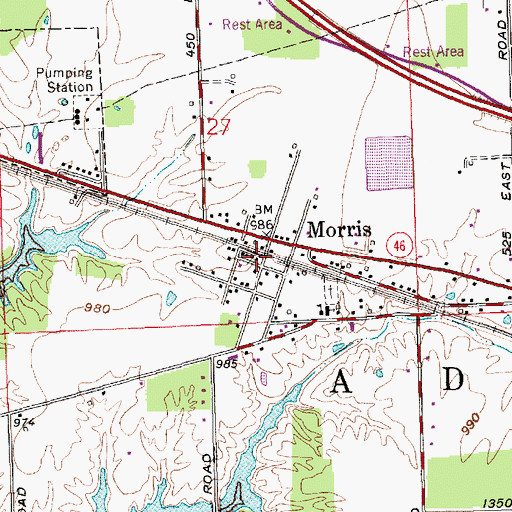 Topographic Map of Morris, IN
