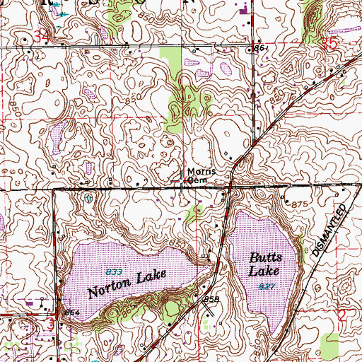 Topographic Map of Morris Cemetery, IN