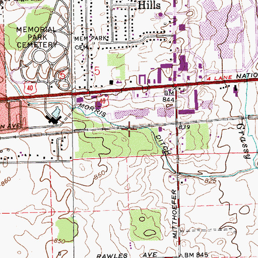 Topographic Map of Morris Ditch, IN