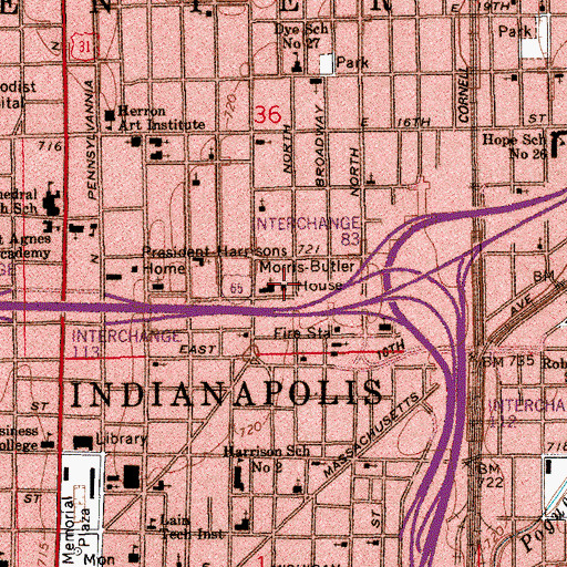 Topographic Map of Morris-Butler House, IN
