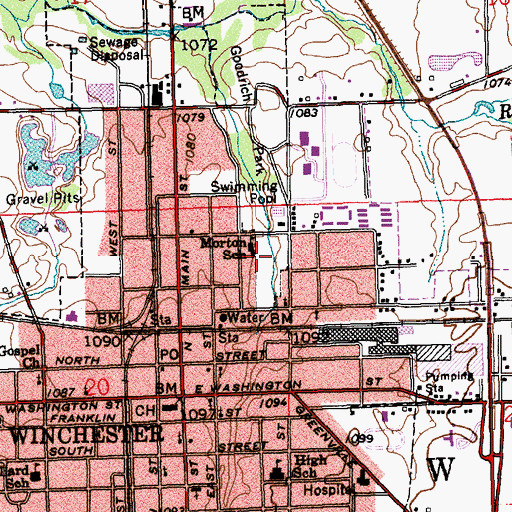 Topographic Map of Oliver P Morton Elementary School, IN