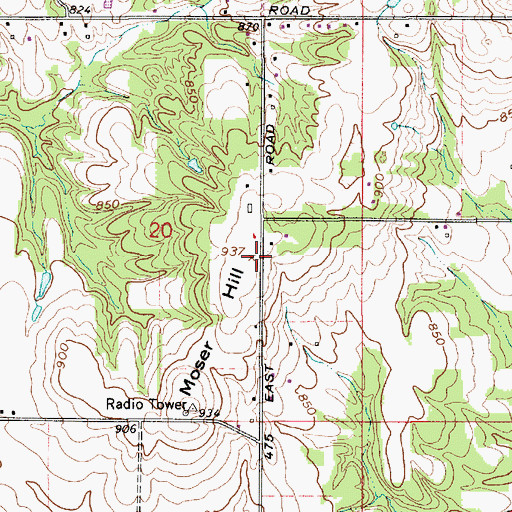 Topographic Map of Moser Hill, IN