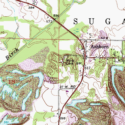 Topographic Map of Moss Cemetery, IN