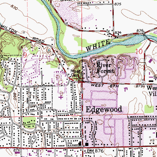 Topographic Map of Moss Cemetery, IN