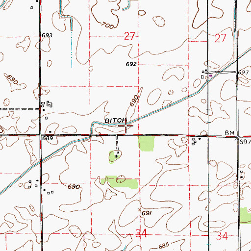 Topographic Map of Moss Ditch, IN