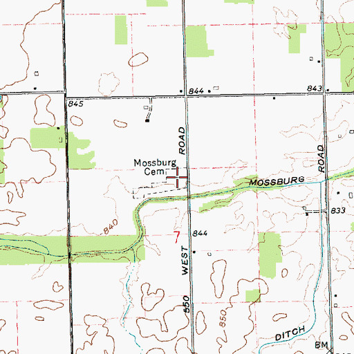 Topographic Map of Mossburg Cemetery, IN