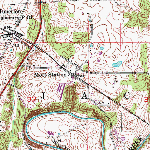 Topographic Map of Mott Station, IN