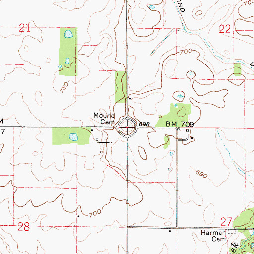 Topographic Map of Mound Cemetery, IN