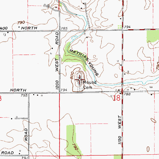 Topographic Map of Mound Cemetery, IN