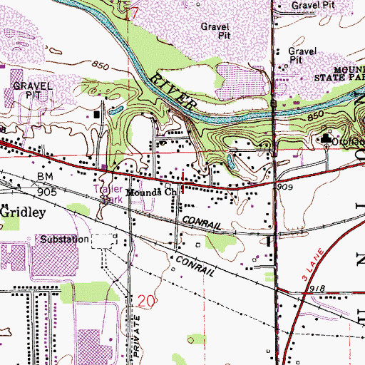 Topographic Map of Mounds Church, IN