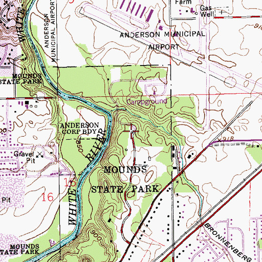 Topographic Map of Mounds State Park, IN