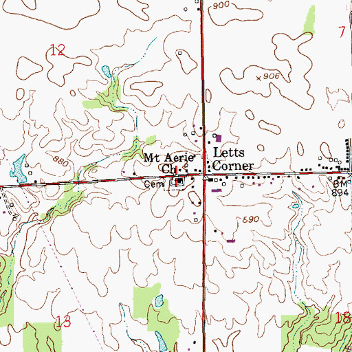 Topographic Map of Mount Aerie Church, IN