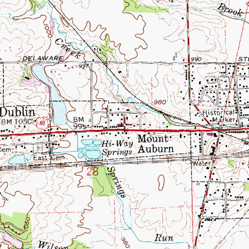 Topographic Map of Mount Auburn, IN