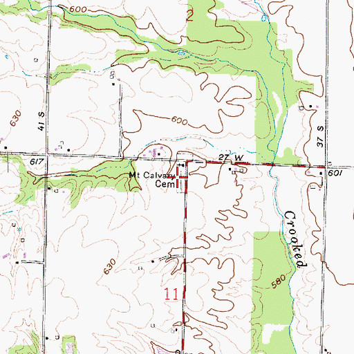 Topographic Map of Mount Calvary Cemetery, IN