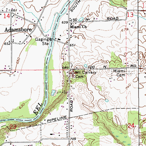 Topographic Map of Mount Calvary Brethren Cemetery, IN