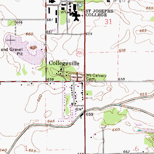 Topographic Map of Mount Calvary Cemetery, IN